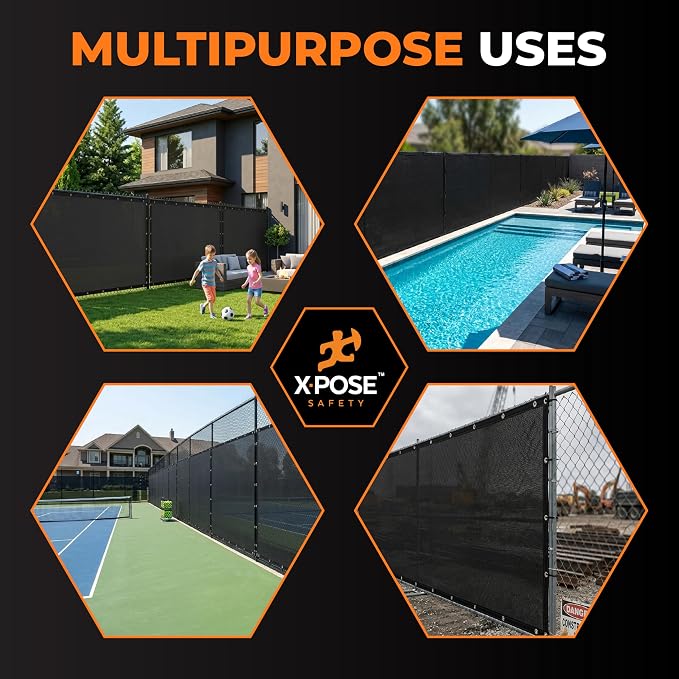 Xpose Safety Privacy Fence Screen 5’ x 50’ (24 Pack) – Heavy Duty Black Mesh with 90% Visibility Block, UV Protection – Includes Cable Ties – for Garden, Yard, Nursery, Kennel, Dog Run, Greenhouse