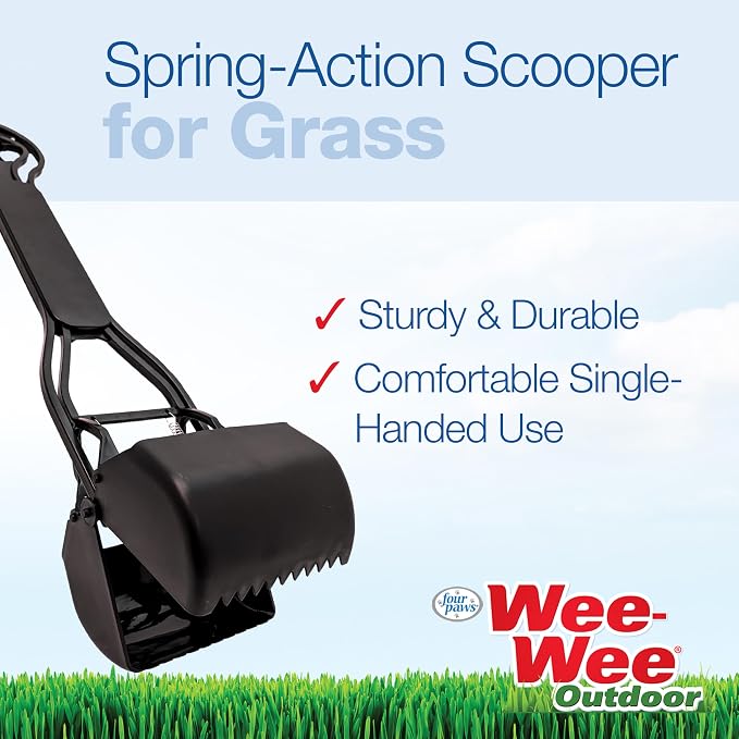 Four Paws Wee-Wee Allen's Spring Action Scooper, Hard Surfaces, Medium | Dog pooper scooper, great for concrete or hard flooring, single-handed use, wide handle for comfortable grip