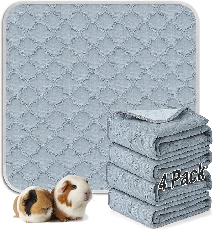 Washable Guinea Pig Cage Liner - 4 Pack Reusable Washable Pee Pads，Waterproof Guinea Pig Bedding for Small Animal - Rabbit Bunny Hamster Puppy (Light Grey, 12" X 12" - 4 Pack)