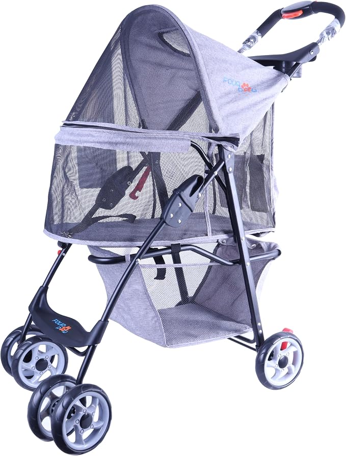 Full-Window pet Stroller 4 Wheels for Cats & Dogs, with Storage Basket,Cup Holder, Travel Puppy/Cats Stroller.Gray
