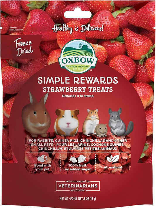 Oxbow Simple Rewards Small Pet Treats, Freeze Dried Fruit, Guinea Pig & Bunny Treats, Healthy Pet Fruit Snack for Rabbit & Guinea Pig, Freeze Dried Strawberries, 0.5 oz Bag