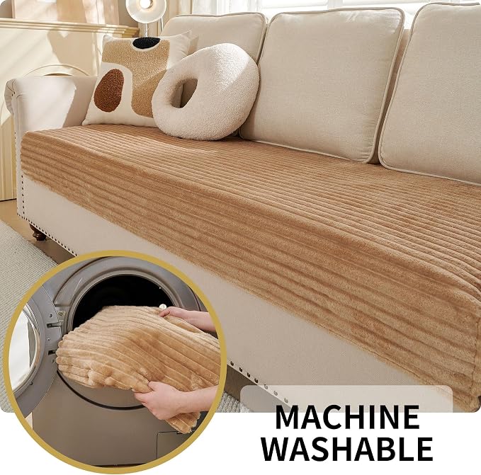 HAOMAIJIA Waterproof Couch Cover for Dogs Washable,Faux Fur Pet Couch Covers for Sofa,Soft Dog Bed Cover Non-Slip Couch Covers for 3 Cushion Couch Sofa Pet Friendly (Khaki, 35" x 82")