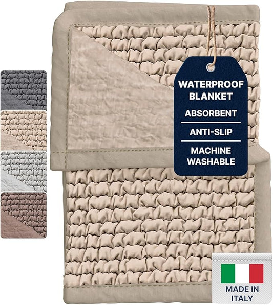 PAULATO BY GA.I.CO. Waterproof Blanket – 24x67” Changing Absorbent Pad for Incontinence – Machine Washable Stain-Resistant Protector for Couch Sofa or Bed – Reusable Waterproof Cover - Macadamia