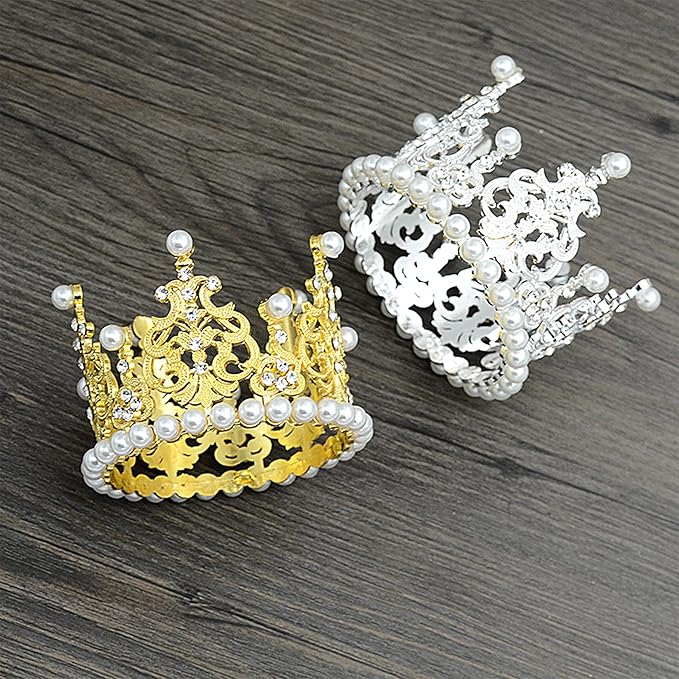 PET SHOW 2pcs Medium Dog Crown Headband Puppies Cat Hat for Birthday Party Silver Gold Rhinestone Faux Pearl Crown for Pets Wedding Hair Accessories Photo Prop Costume