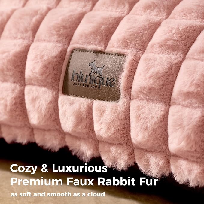 Cat Bed for Indoor Cats - Cute Pink Cat Couch Beds, Fluffy Pet Couch with Faux Rabbit Fur Washable Cover, Fuzzy Pet Sofa in 3D Diamond Pattern, 24inch