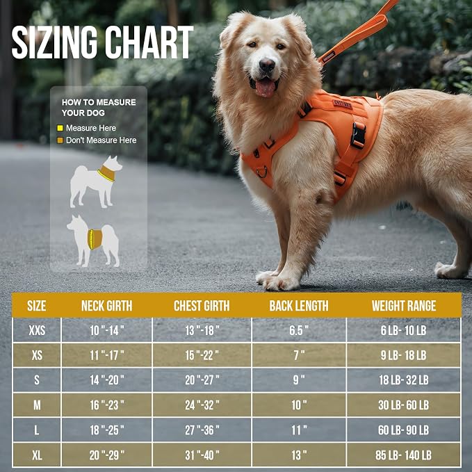OneTigris Tactical Dog Harness No-Pull Service Vest for Small Medium Dogs | 1000D Pullable Nylon, with Control Handle and Hook & Loop Panels, Easy On & Off, Adjustable for Walking Training Orange M
