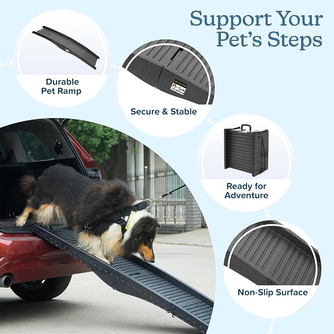 Nonslip Dog Ramp - 60-Inch Tri-Fold Incline with Raised Sides for Pets - Portable Ramps for Dogs to Get into a Car, Truck, SUV or Home by PETMAKER