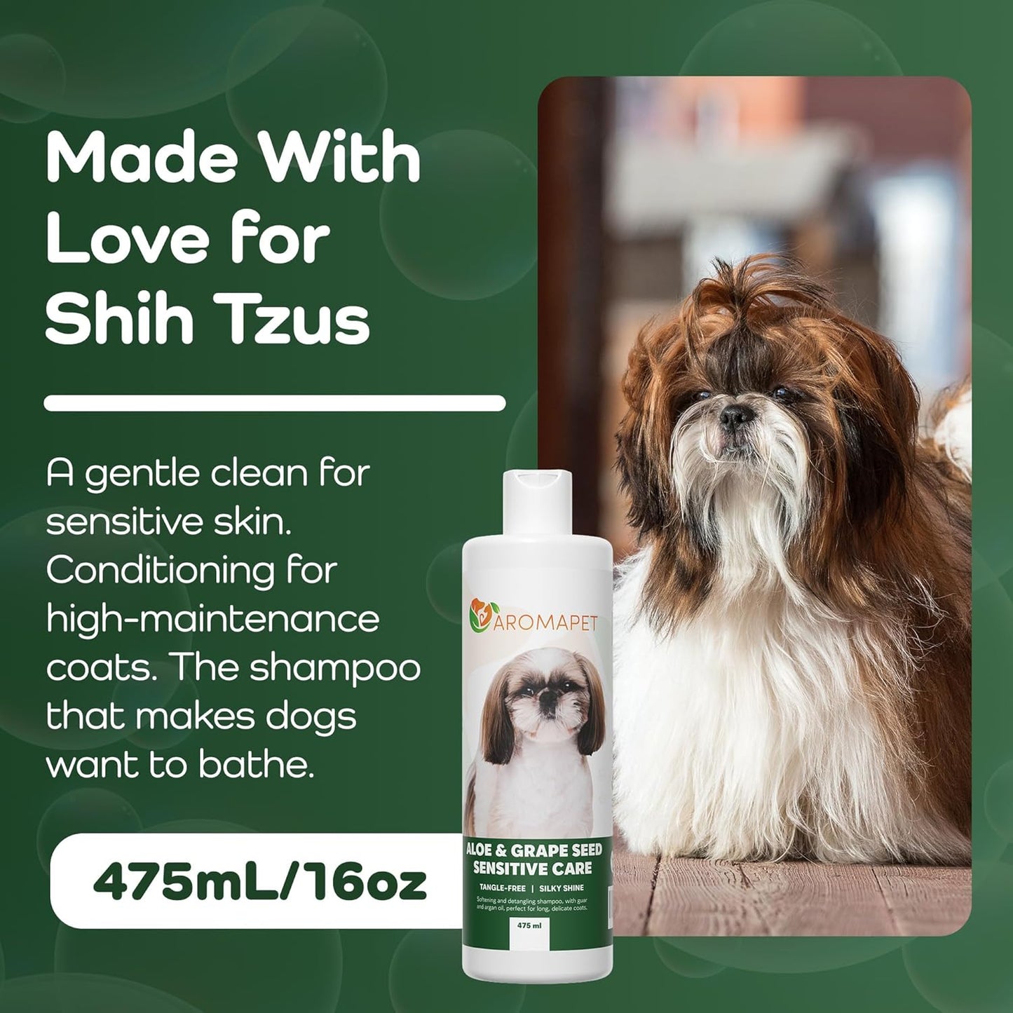 Sensitive Care -Tangle-Free-Silky Shine Softening and detangling Shampoo, Delicate Coat Clean & Odor Control Shampoo – Advanced Shine Formula for Dogs (Shih Tzu, 16 Fluid Ounces)