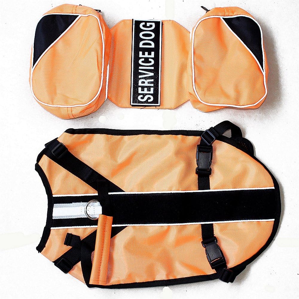 Serijoars Dog Vest Harnesses with Saddlebag Backpack for Camping & Travel - Reflective Hound Hiking Backpack Saddle Bag - Lightweight Vest Harness for Medium & Large Dogs (Orange, L)
