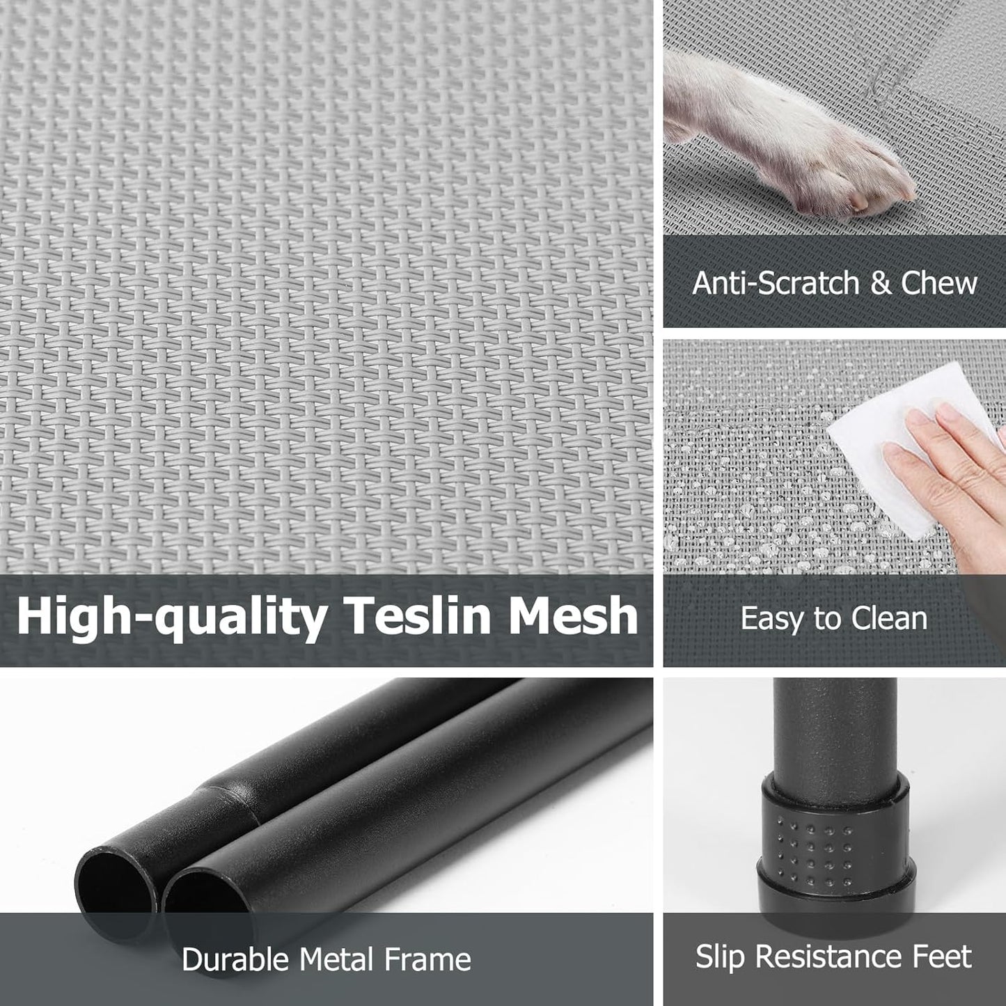 Elevated Dog Bed for Outdoor, XXL Raised Dog Cot Indestructible with Washable Mesh, Cooling Summer Pet Cot Chew Proof for Outside Camping Travel, 51 inch Grey