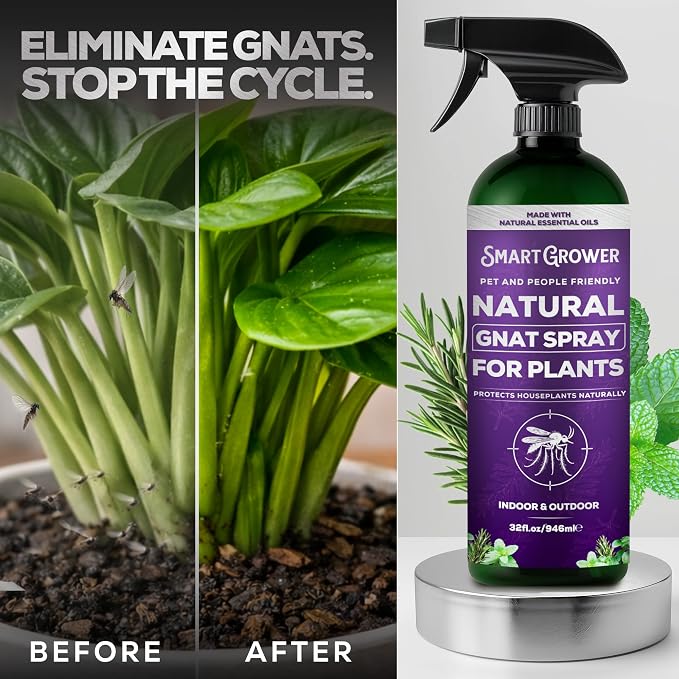 Natural Gnat Spray for Plants (32oz) – Fungus Gnat Killer for Indoor Plants – Essential Oil Plant Bug Spray – Ready to Use – Pet and Family Friendly, Houseplant Insect Control - Smart Grower