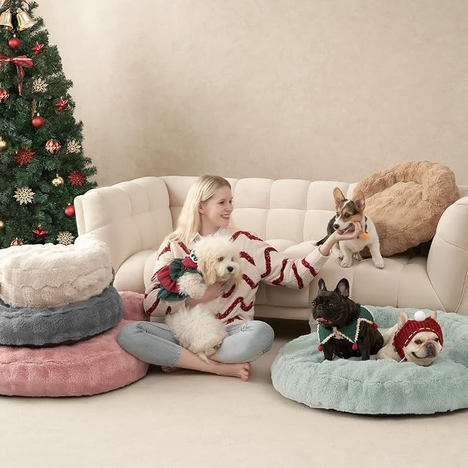 EHEYCIGA Soft Cat Couch Bed for Indoor Cats, Fluffy Small Dog Bed with Removable Washable Cover, Bolster Pet Sofa, Waterproof and Non-Slip, 23" x 23"x 7", Camel