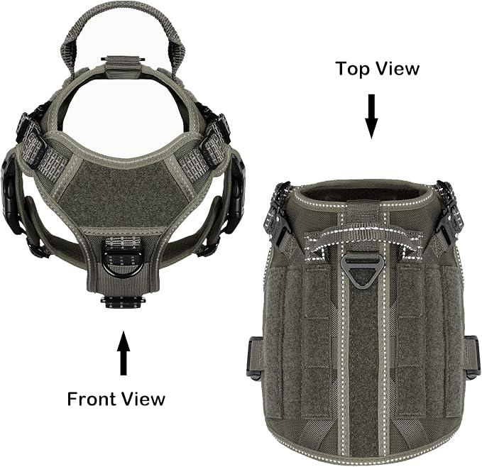 ICEFANG Tactical Dog Harness for Small Dogs,Reflective No Pull Dog Vest | with Control Handle,Adjustable,Front Hook,2 Leash Clips,Soft Padded,MOLLE Panel,Green,Small