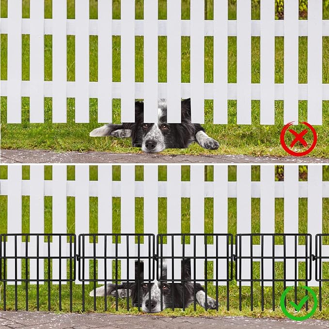 Garden Fencing Animal Barrier 24 ft(L)×13 in(H), 24Panels No Dig Fence, 1.5" Gap Underground Critter Barrier for Decks, Pet Dog Digging Fence Barrier. Rust-Proof Metal Black Fence Stakes