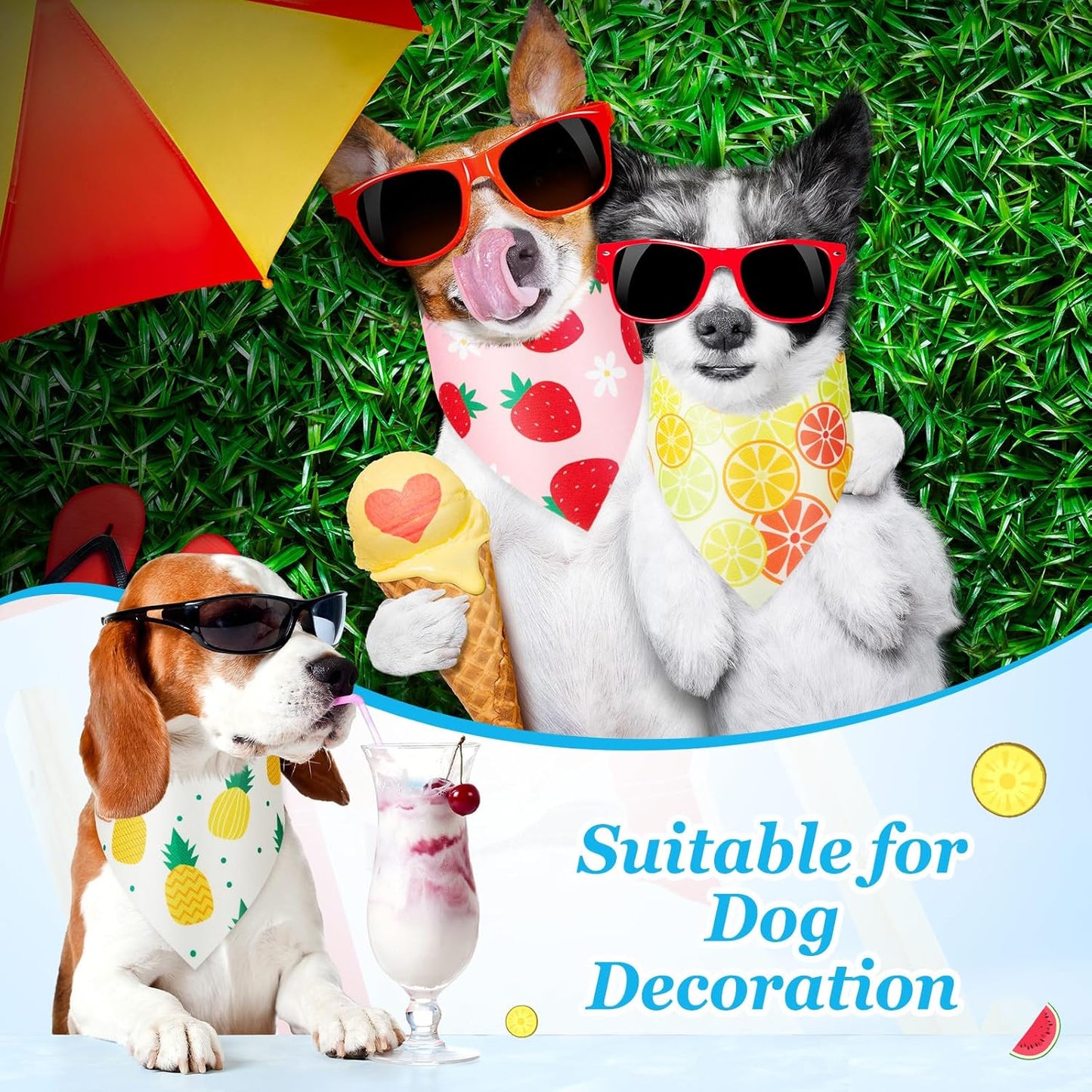 Weewooday 50 Pcs Fruit Dog Bandanas Bulk for Dogs Soft Bibs Adjustable Triangle pet Bandana for Small Medium Large Costume(Fruits Pattern, 25.6 x 17.7 x 17.7 Inch)