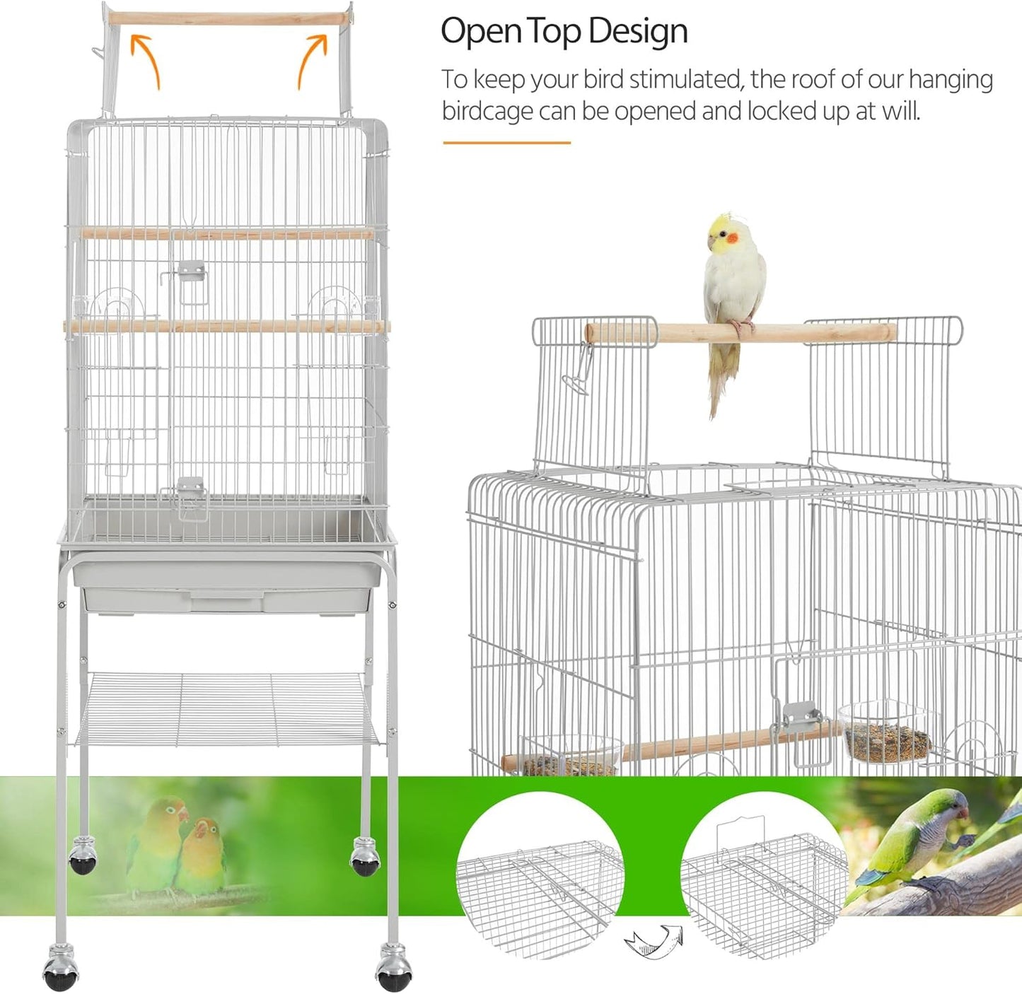 Yaheetech 53.5'' Metal Bird Cage Open Top Parrot Cage w/Stand for Parakeets Cockatiel Canary Quaker Budgies