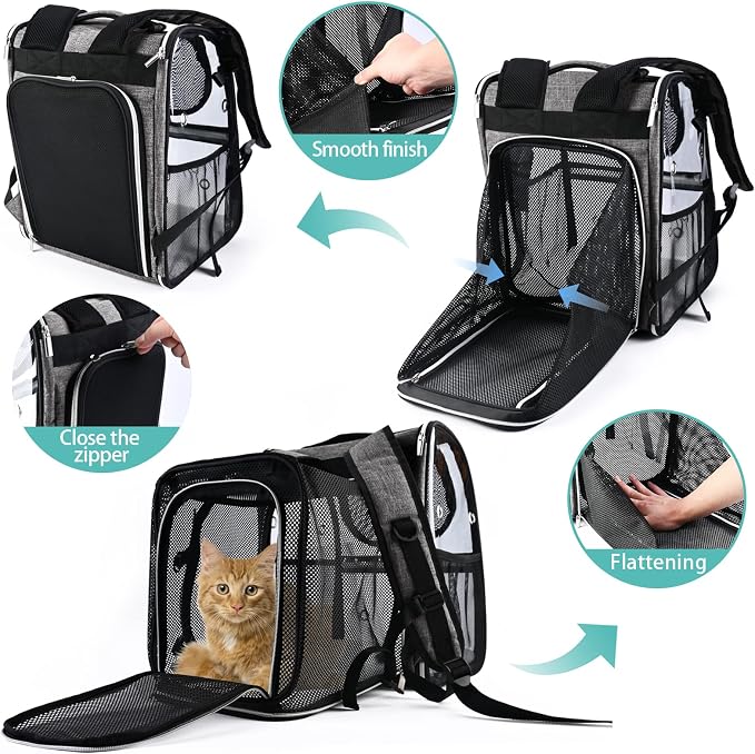 BAGLHER Expandable Pet Carrier Backpack，Pet Bubble Backpack for Small Cats Puppies Dogs Bunny, Airline-Approved Ventilate Transparent Capsule Backpack for Travel, Hiking and Outdoor Use. Grey