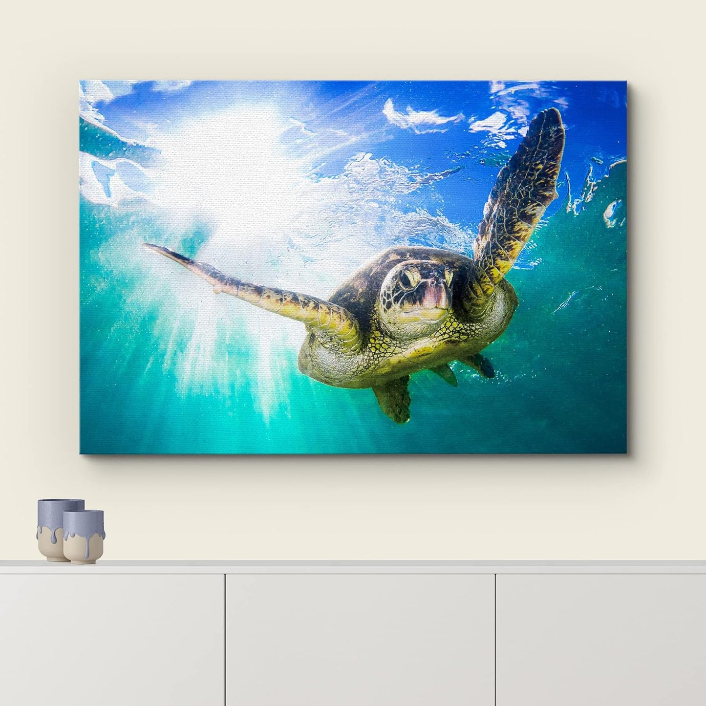 wall26 Canvas Print Wall Art Sunlight Tropical Ocean Underwater Turtle Nature Animals Photography Realism Rustic Scenic Landscape Wilderness Earth Colorful for Living Room, Bedroom, Office - 12"x18"