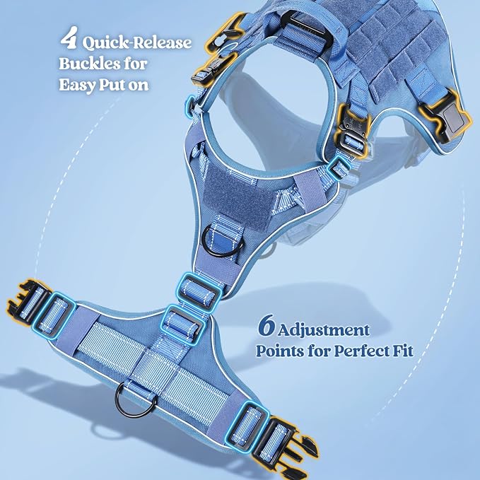 rabbitgoo Tactical Dog Harness for Large, Heavy Duty Military No Pull Vest | Sturdy Metal Buckles, 5 Adjustments, Molle System, Powerful Pullers for Training, Hunting, Outdoor, Blue Reflex, Large