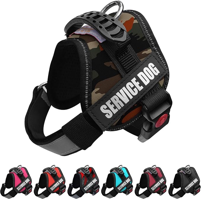 Service Dog Vest Harness – Reflective Service Animal Vest, No-Pull Harness with Handle & Mesh Padding – Sizes XXS-XL for Puppies – 2 Removable Service Patches Included (XXS, Green Camo)