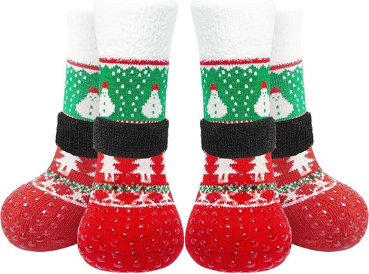 EXPAWLORER Christmas Anti-Slip Soft Dog Socks for Hardwood Floor,Warm Dog Shoes,Paw Protectors for Cold Pavement,Prevent Licking,Traction Control for Small Medium Large Senior Dogs