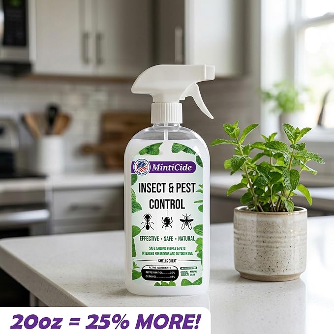 MintiCide Peppermint Oil Insect Repellent Spray, 20 oz Value Size, Natural Plant-Based Indoor & Outdoor Pest Control for Spiders, Ants & Roaches