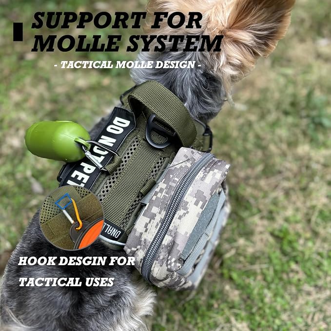 Tactical Dog and Cat Harness for XS and Small Puppy, Air Pet Vest No Pull with Reflective Do Not Pet Patches, Breathable Dog Molle Vests for Training Walking Hunting Green