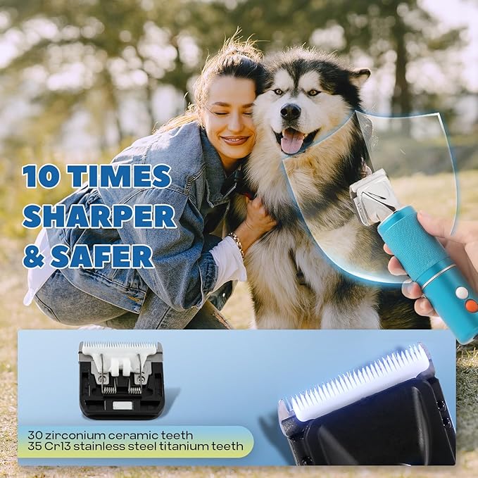 Pet Grooming Clippers, 300W Dog Hair Clippers, 3-Speed Control 5000-7000rpm& 10ft Power Cord, Low Noise< 50db, Dog Trimmer Kit with Extra Detachable Blade, Heavy-Duty for Home& Commercial Use (Blue)