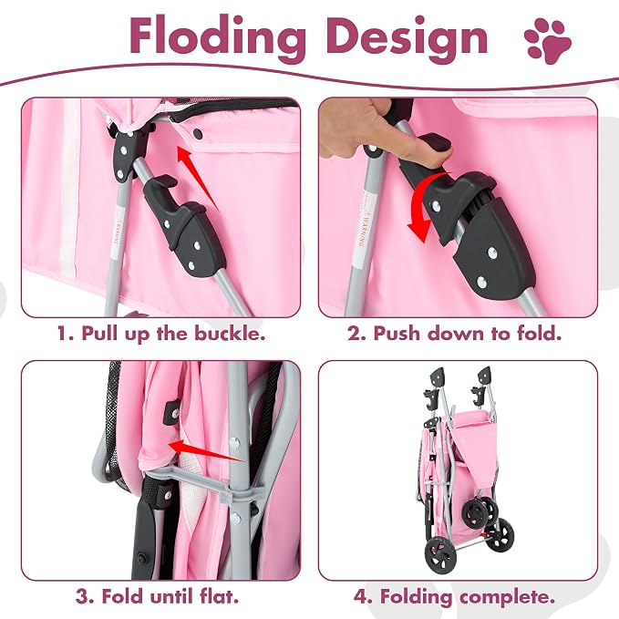 3 Wheel Pet Stroller for Dogs and Cats, Foldable, Lightweight and Durable, Ideal for Small to Medium Pets, Includes Storage Basket and Cup Holders