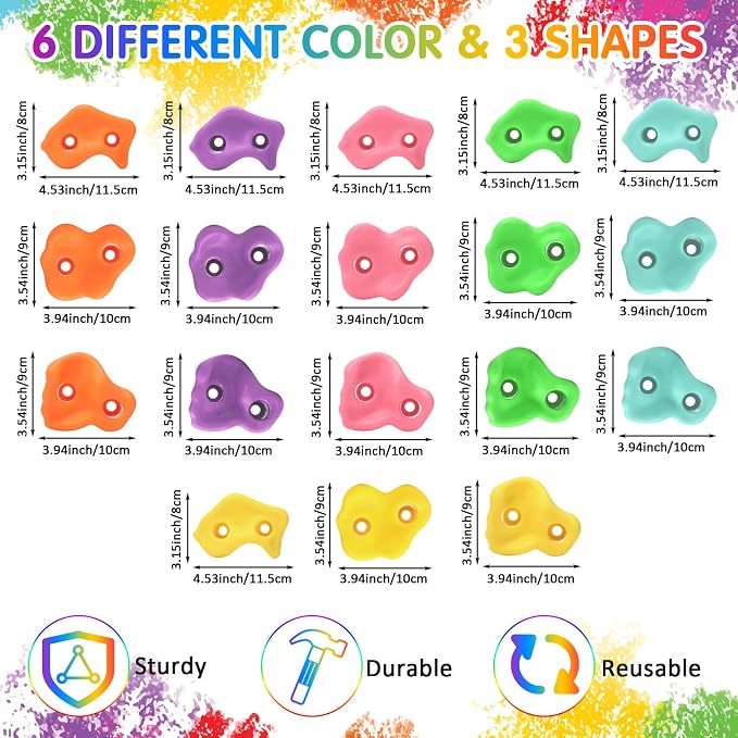 Meooeck 72 Pcs Kids Rock Wall Climbing Holds Set Colorful Grips with Mounting Screws and Hardware for DIY Indoor Outdoor Backyard Playground Back to School Birthday Gift(Pastel Color)