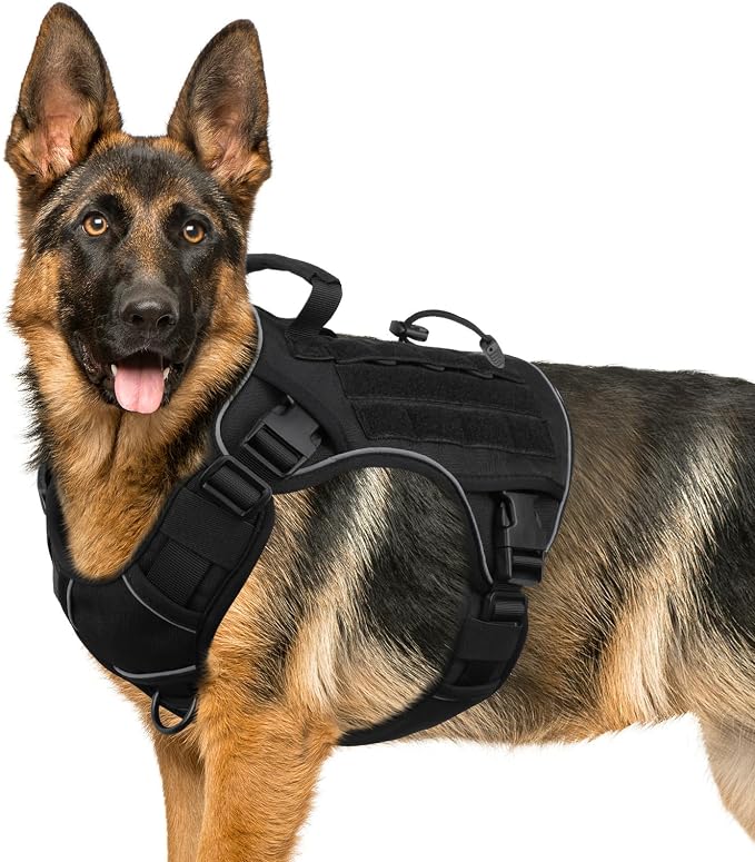 WINGOIN Black Tactical Dog Harness for Large Dogs,No Pull Dog Harness | Heavy Duty with Handle,Adjustable Reflective,Military K9 Style,Big xl Size Dog Vest,for Husky Doberman,for Walking Training