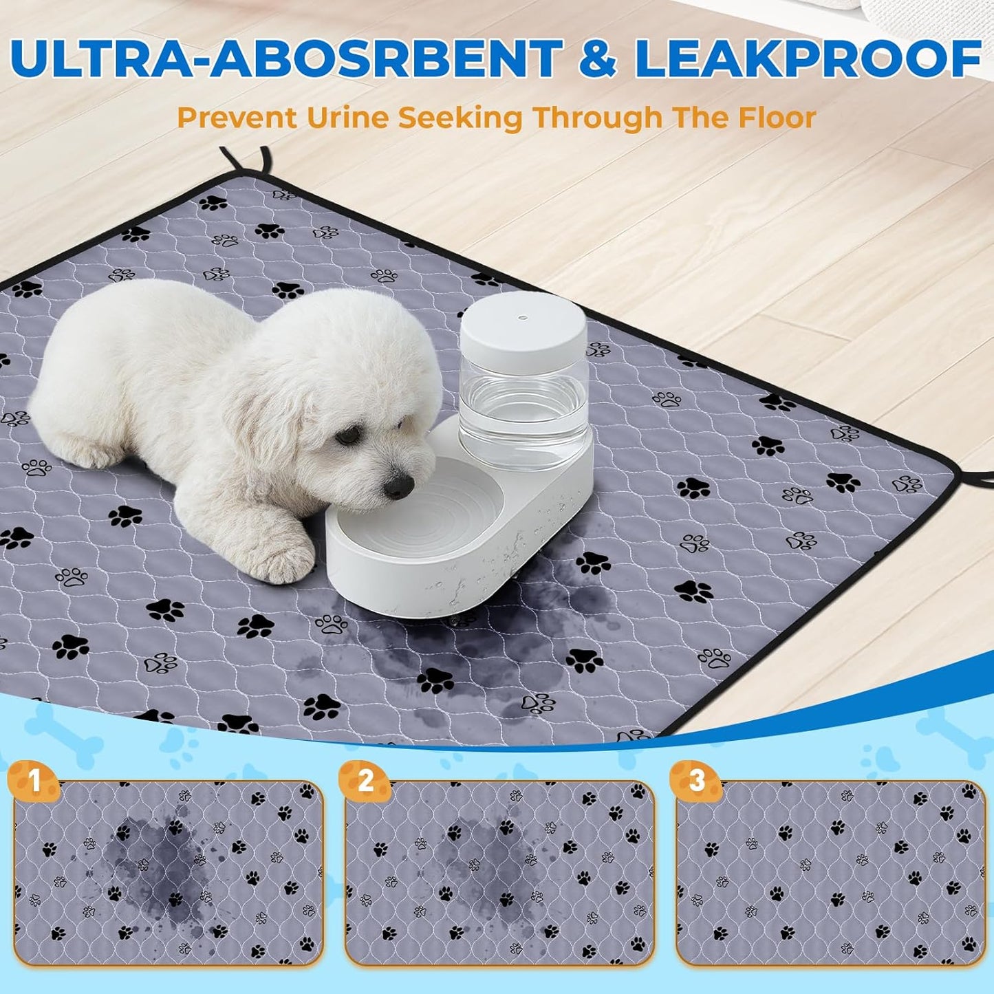 Fostanfly Washable Pee Pads for Dogs, 2 Pack Large 36"x41" Ultra-Absorbent and Leak-Proof Non-Slip Reusable Potty Training Pads for Dogs, Cats, Puppy, Potty Training of Add 8 Lanyards
