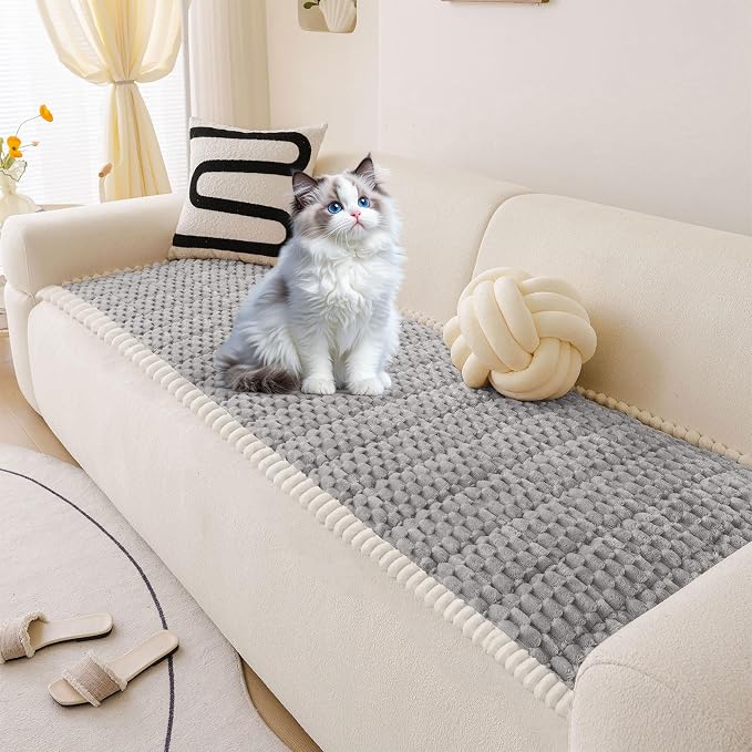 OTOB All Seasons Couch Covers for 3 Cushion Sofa Pet Friendly, Non Slip Plush Fuzzy Sofa Covers Washable, Soft Cozy Sofa Slipcovers Dog Bed Mat Furniture Protector (Light Gray, 27.6" x 82.7")