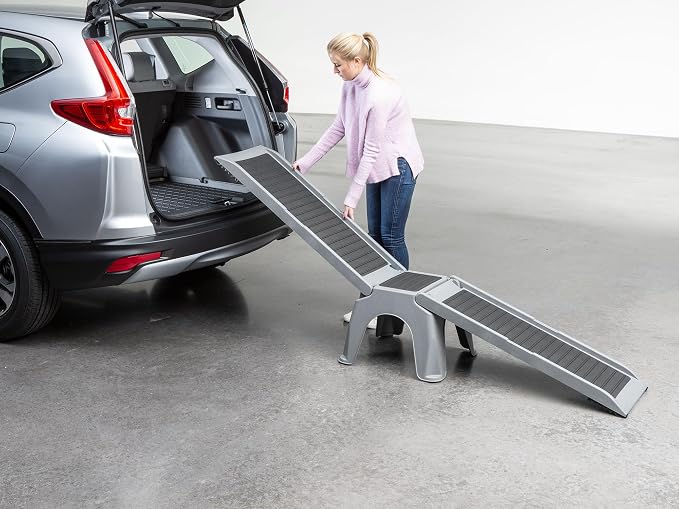 WeatherTech Easy Ramp - Non-Slip Dog Ramp for Cars, Trucks & SUV's - Supports Up to 300 lbs. - Safe Way for Pets to Access Camper,Car, Bed, Couch & Other Home Areas, Gray/Black
