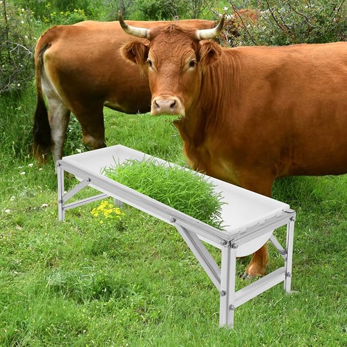 39.4" Long Feed Trough, 35L/9.25Gal Livestock Feeder Trough, Heavy Duty Galvanized Sheet Feeder Trough Animal Feed/Water Station for Goats Sheep Pigs Horses (White)