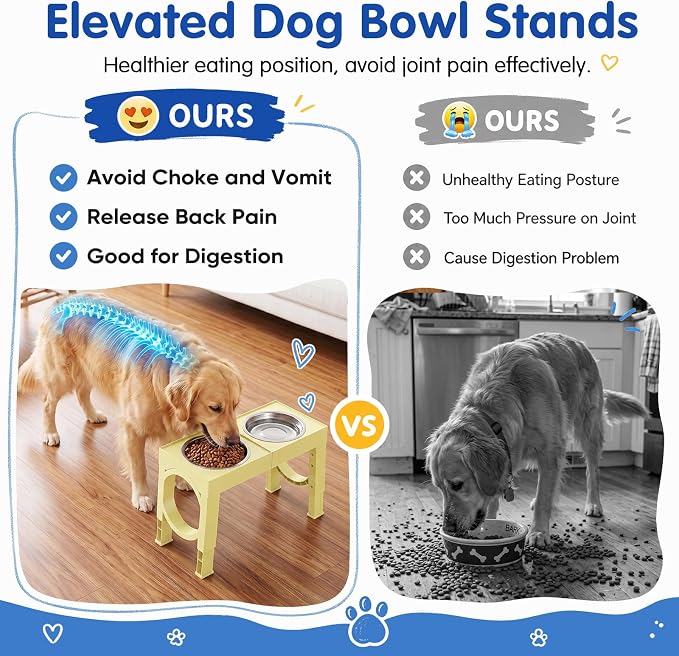 XIAZ Elevated Dog Bowls Large Breed Raised Dogs Bowl Stand Large/Medium Sized Dog Stainless Steel Food Water Bowl Stands 5 Heights Adjustable 9/11/12/15in Pet Feeder Dish Station