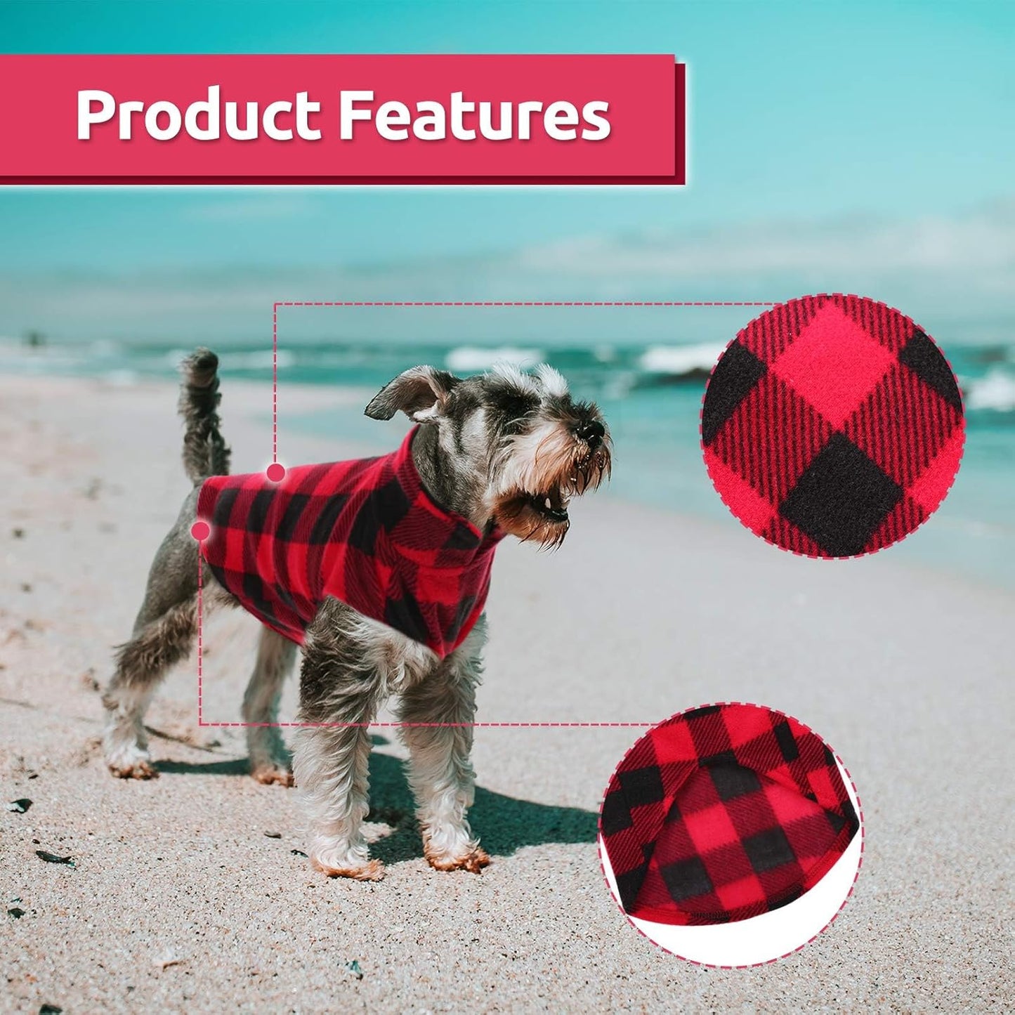 ASENKU Plaid Dog Fleece Vest, Soft Comfortable Pet Pajamas, Warm Winter Dog Shirt, Cold Weather Coat Jacket - 3 Pack Pet Clothes for Small & Medium Dogs