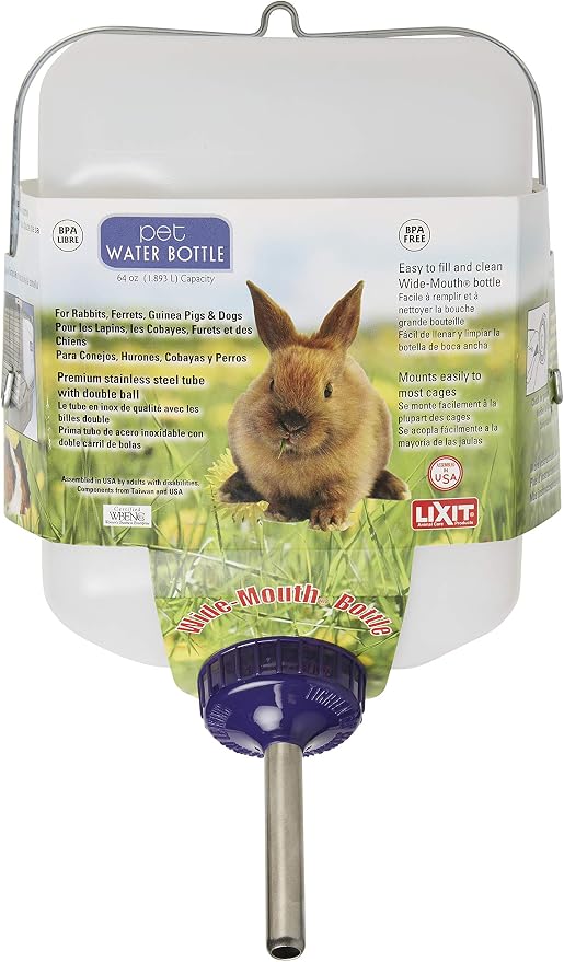 Lixit® All-Weather Rabbit Water Bottle - 64 Ounce Widemouth Cage Water Bottles for Rabbits, Ferrets, Guinea Pigs, Rats, and Other Small Animals (White, 64 Ounce)