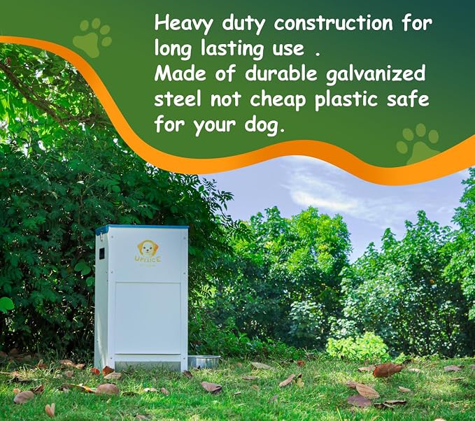 Dog Feeder - 25 lbs Heavy Duty Pet Feeder Automatic Dog Food Station Pet Lodge Galvanized Steel for Medium and Large Dog Outdoor Use (Assembly Required)