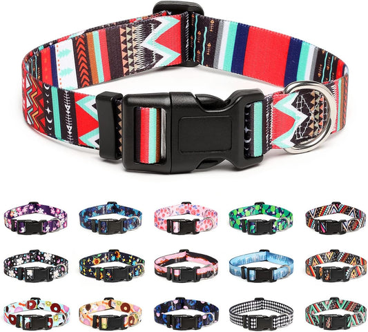 Mercano Adjustable Dog Collar - Special Design Patterns, Soft Nylon Comfortable Durable Pet Collar for Small Medium Large Dogs (S, Tribal Red)