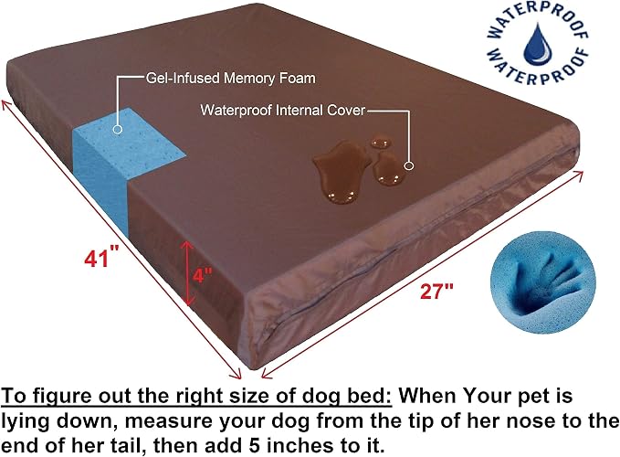 Dogbed4less Orthopedic Memory Foam Dog Bed with Suede Khaki Cover, Waterproof Liner and Extra Pet Bed Case, Fit Large 42"X28" Crate