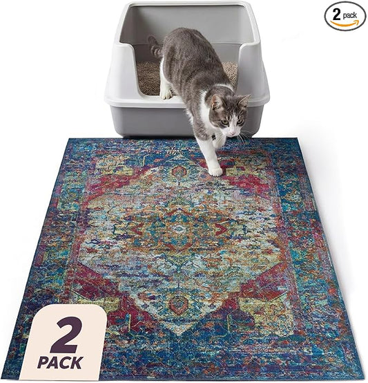 Lovewag Cat Litter Mat, Litter Box Mat, Bohemian Jewel, 16x24, 2 Pack | Washable litter mat cover, kitty litter mat & cat mat for litter box, litter trapping mat, prevents tracking, multi-cat