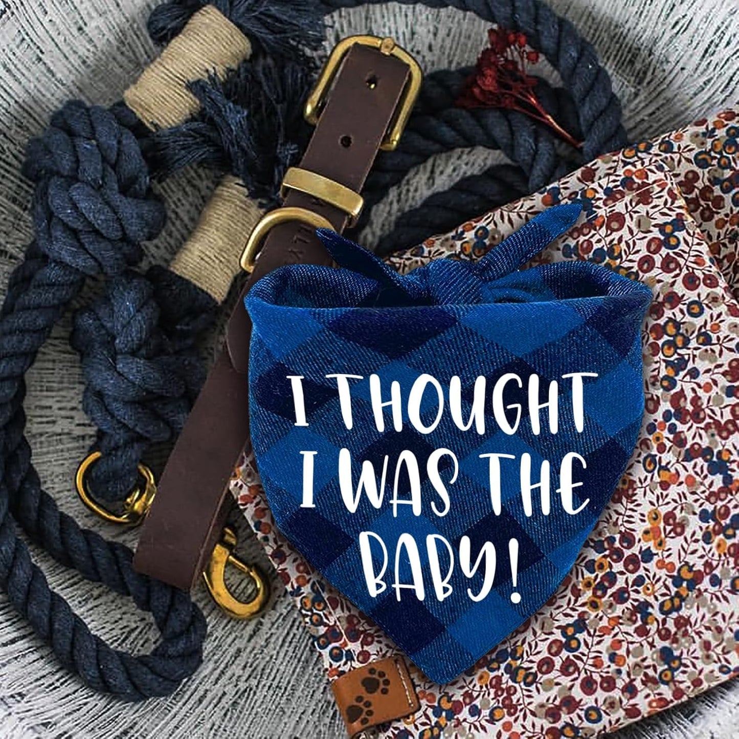 I Thought I was The Baby Funny Red Plaid Cotton Pet Dog Triangle Bandana Bibs, Pet Dog Gender Reveal Pregnancy Announcement Photograph Scarf Photo Props Birthday Party for Pet Dog Lovers Gifts