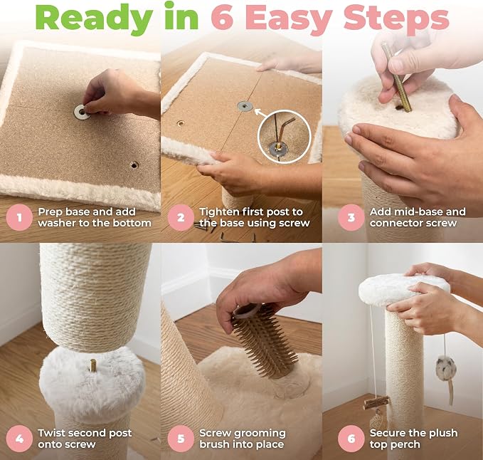 Best Pet Supplies Catify Cat Scratcher, Fun Interactive Scratchers, Posts, Poles, Claw Safe, Furniture Saver Indoor Play Support Natural Cat Behaviors Heavy Duty - Beige Scratching Post - H: 33"
