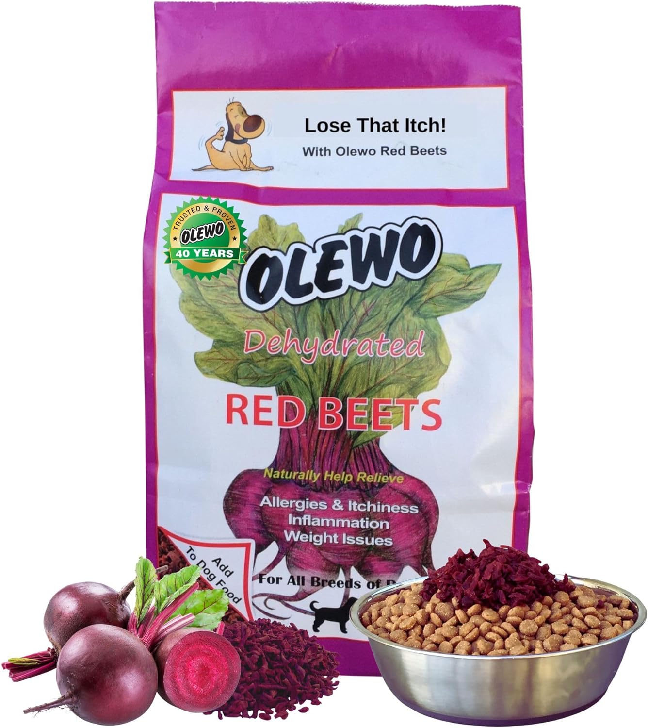 Olewo Original Red Beets for Dogs – Natural Anti Itch for Dogs, Dog Food Topper, Immune, Cleansing, Skin & Coat Support, Dehydrated Whole Food Dog Multivitamin, Fiber for Dogs, 1 lb