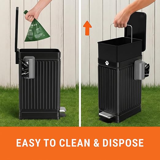 Pupzle Dog Poop Trash Can Outside, 3.2 Gal Outdoor Dog Poop Trash Can | Metal, Waste Container with Pedal, Garbage Poop Bin, Poo Bucket Outdoor with Lid for Backyard Odor Control, 30 Bags