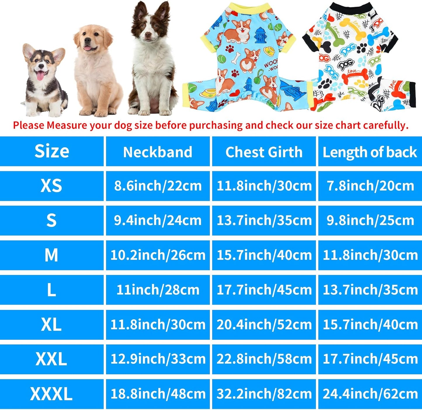 2PCS Dog Pajamas for Medium Sized Dog Pjs Clothes Puppy Onesies Outfits Pet Jammies Boy Girl Male Female Apparel Soft Strechy Paw Bone Print M