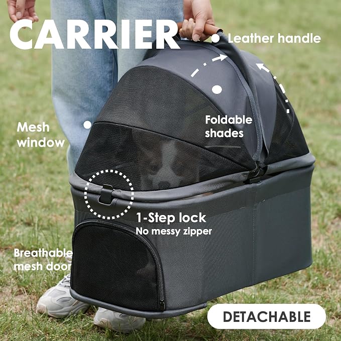 Zoosky 3 in 1 Pet Stroller with Removable Carrier, Folding Stroller for Small/Medium Dogs and Cats, Waterproof, All-Terrain, with Sun Shades, Car Seat