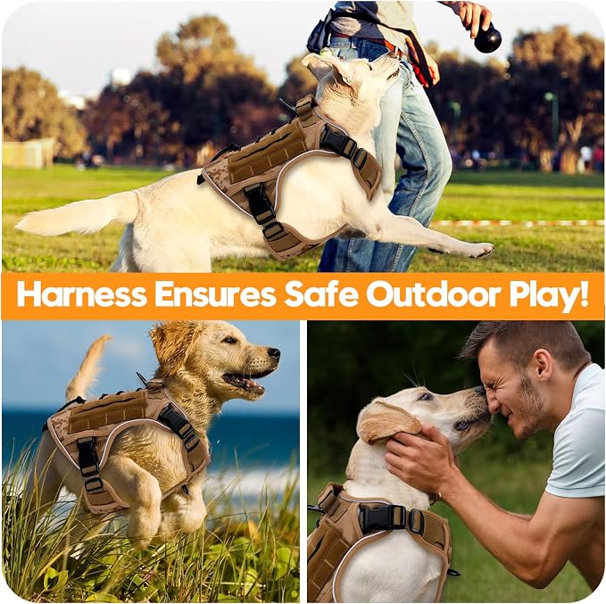 Heavy-Duty Tactical Dog Harness for Large Dogs, No Pull Adjustable Reflective Pet Vest with Molle System, K9 Military-Grade Control for Service Training, Outdoor & 10+ Breeds, Khaki Camo, XX-Large