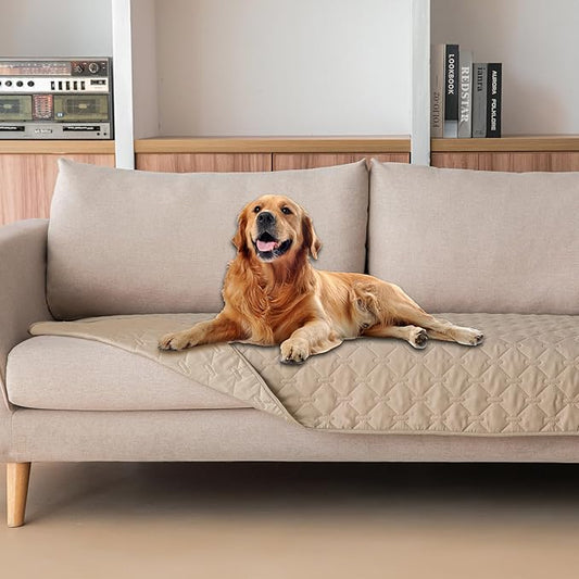gogobunny 3X Stronger Waterproof Pet Blanket, Scratch Proof Furniture Protector for Dogs Cats, Reversible Cover 30x70 Inch, Dark Beige